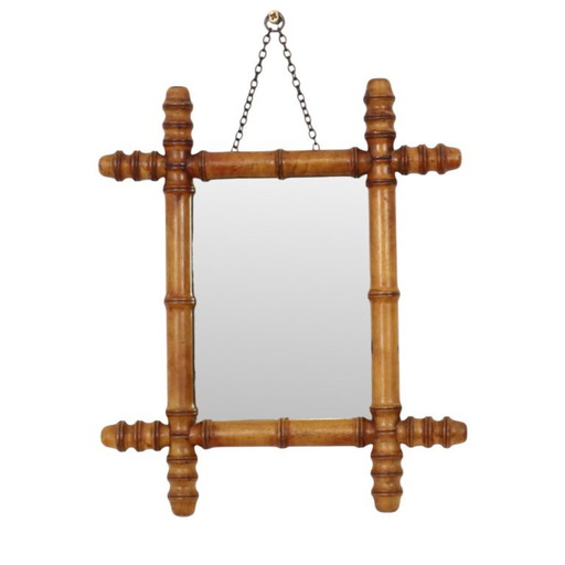 Specchio Antico in Legno Finto Bambù Chinoiserie 40x34cm