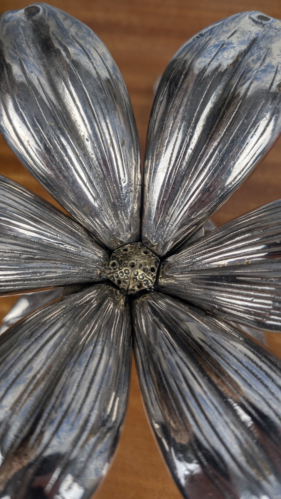 Image 1 of Vintage 1970s Hollywood Regency style silver-plated flower ashtray