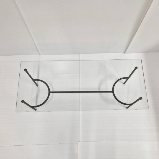 Image 1 of Vintage salontafel uit de jaren 50, zwart gelakt staal en glas, jaren 50, DLG Pierre Guariche