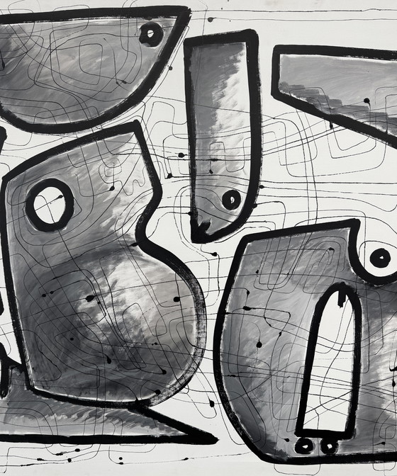 Image 1 of Gigantisch kubistisch schilderij op canvas "Interieurarchitectuur" 140 x 100 cm