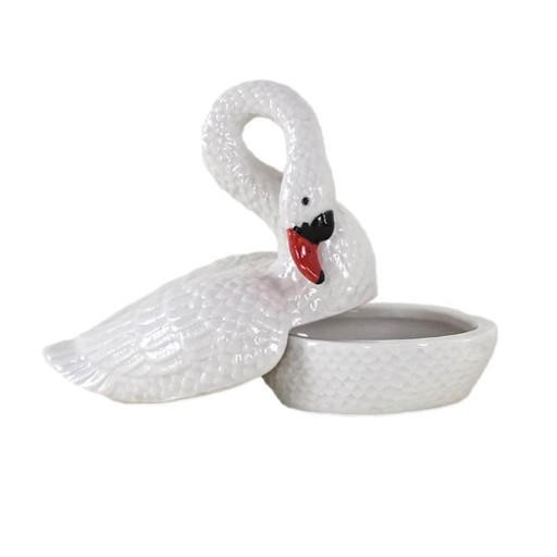 Porseleinen zwanendoos, jaren 60, gemaakt in Europa.