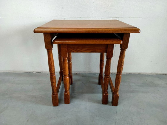 Image 1 of Set di 2 tavolini laterali in rovere, tavolino per piante, tavolino da caffè