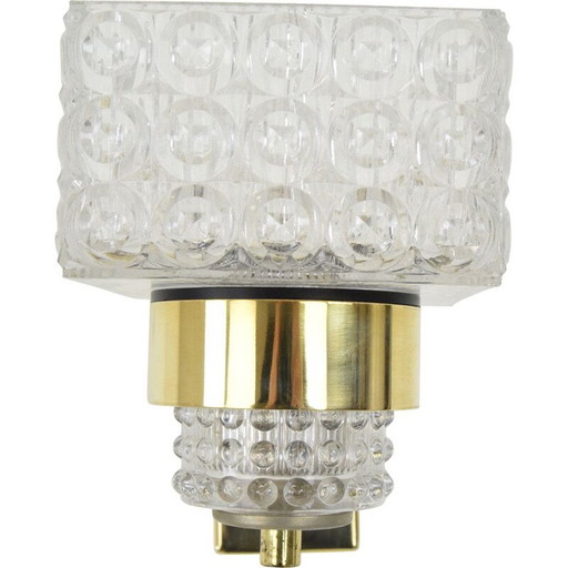 Vintage glass and brass wall lamp by Lidokov, Czechoslovakia 1960