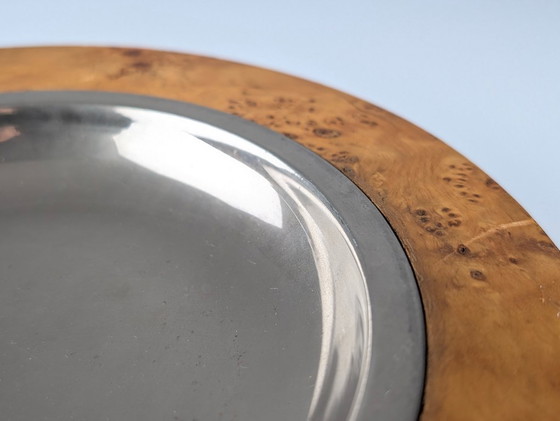 Image 1 of Cenicero italiano de madera de raíz y acero al estilo de Tomasso Barbi, década de 1970