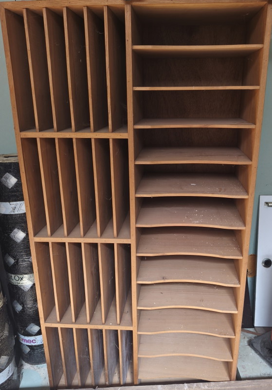 Image 1 of Vintage Wooden Mail Compartment Cabinet