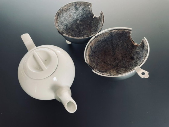 Image 1 of Servizio da tè/caffè vintage – ceramica e acciaio inossidabile – 3 pezzi
