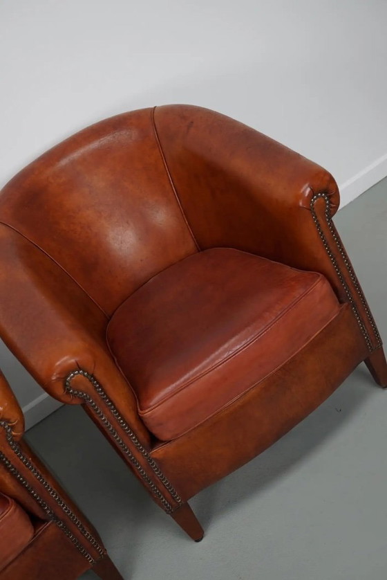 Image 1 of Vintage Nederlandse cognackleurige leren clubfauteuils, set van 2