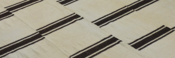 Minimal Vintage Anatolian Kilim – Cream & Black Striped Handwoven Wool Flatweave Rug 281 x 185 cm (photo 6 of 10)