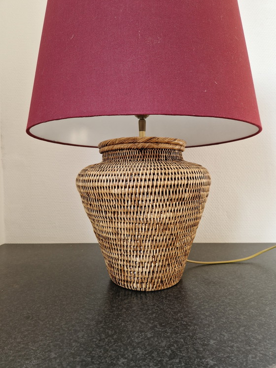 Image 1 of Vintage Wicker Boho Chic Table Lamp With