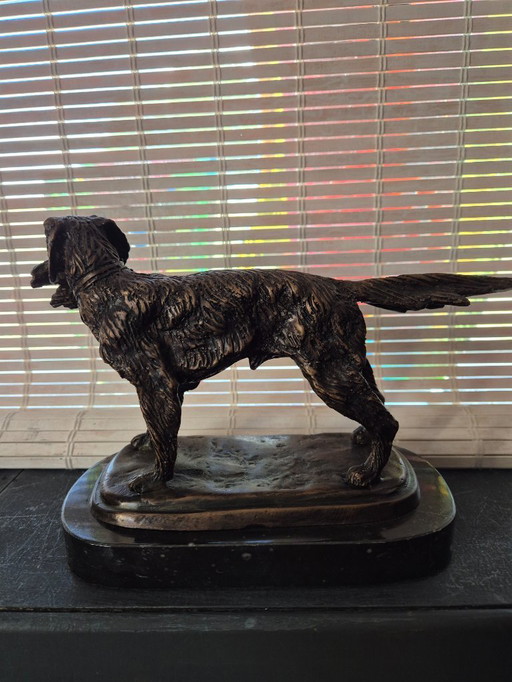 Bronze Irish hound with pheasant statue