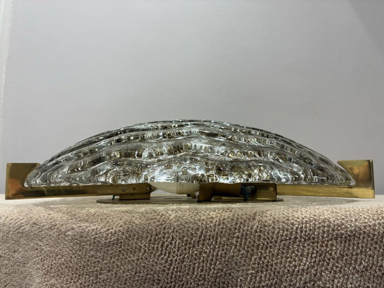 Plafonnier Kaiser Leuchten Murano en verre givré, 40 cm, années 1970, Transparent (photo 3 sur 6)