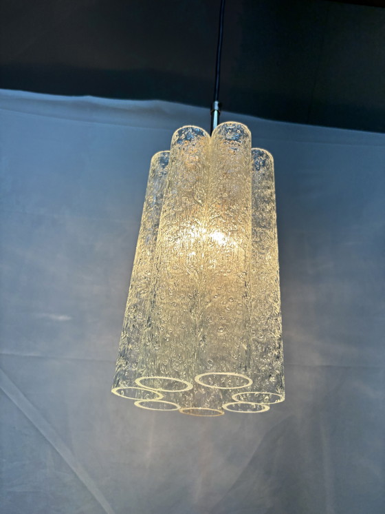 Image 1 of Suspension vintage Doria Leuchten tubes en verre glacé 1960/70