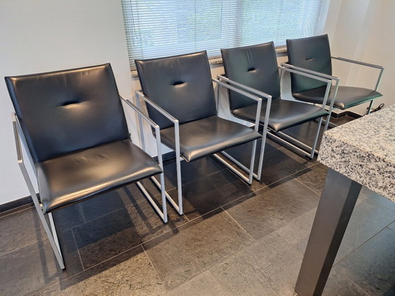 Image 1 of Zwart lederen Arco Frame eetkamerstoelen