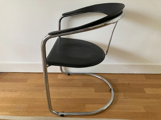 Image 1 of 4 Italiaans Design Tuigleer Chroom Buisframe stoelen 