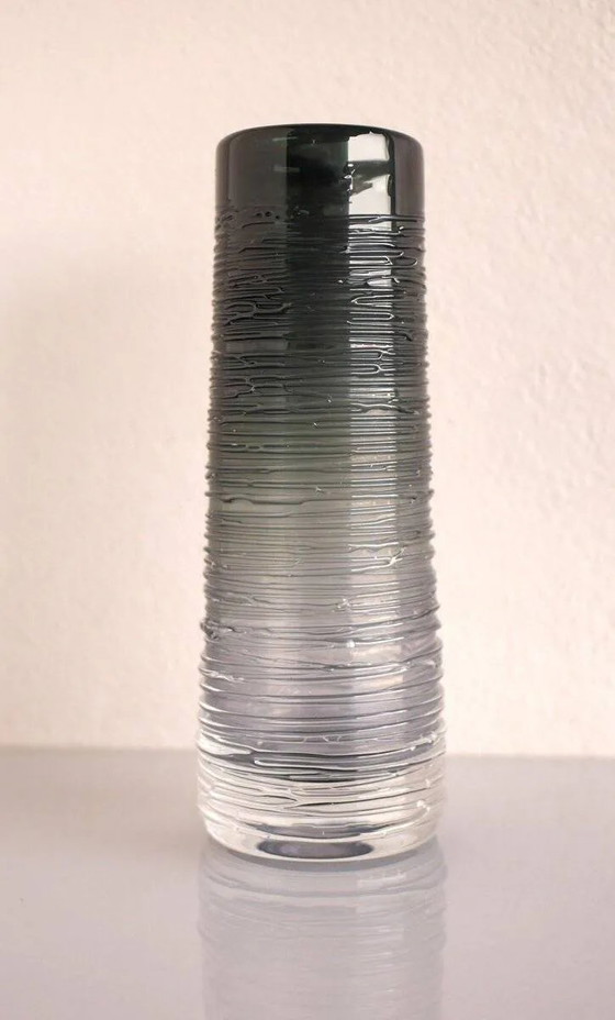 Image 1 of Mid-century modern Scandinavian crystal glass art vase in smokey grey colour by Edenfalk, Skruf, Sweden