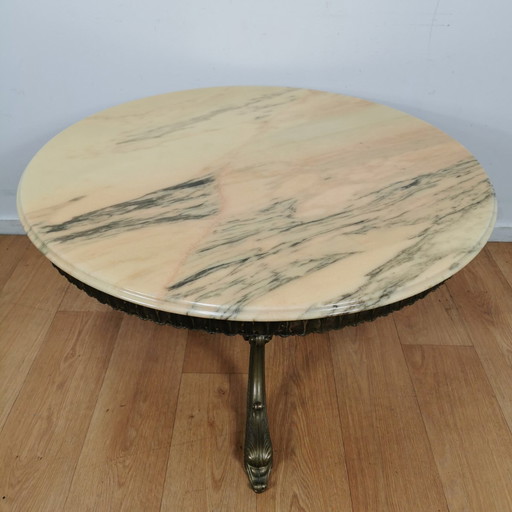 Table basse Vintage Hollywood Regency avec plateau en marbre, Onyx