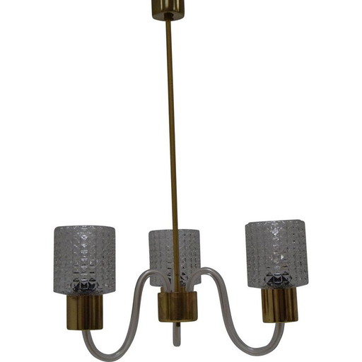 Vintage glass and brass chandelier by Kamenicky Senov, Czechoslovakia 1960