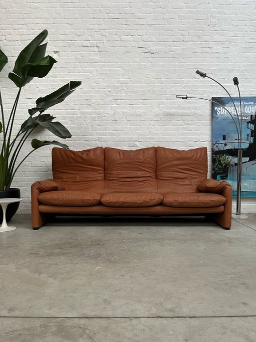 Large 3P Cognac Aniline Leather Maralunga by Cassina