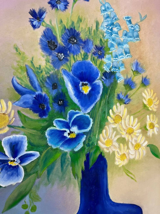 Peinture "Bouquet Bleu" – Peintures et dessins, Canvas, Vintage (photo 2 of 13)