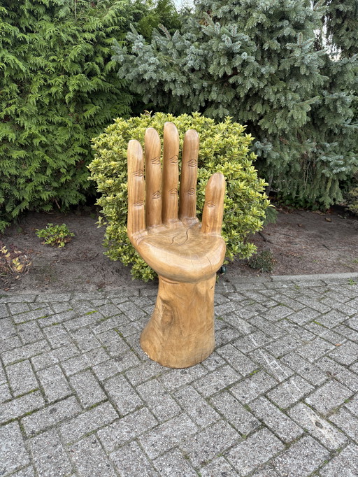 Houten handstoel vintage massief hout sculpturaal