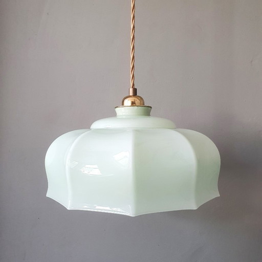 Suspension vintage française - Verre opalin vert pastel – hanglampen, Glass
