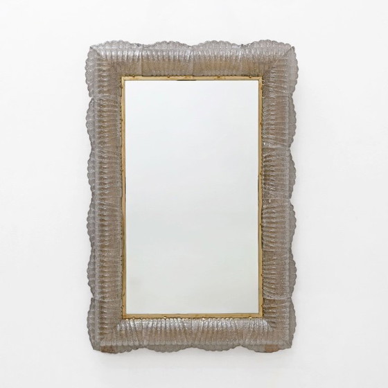 Image 1 of Mid-century Modern Italian Sculptural Backlit Mirror in Murano Glass and Brass