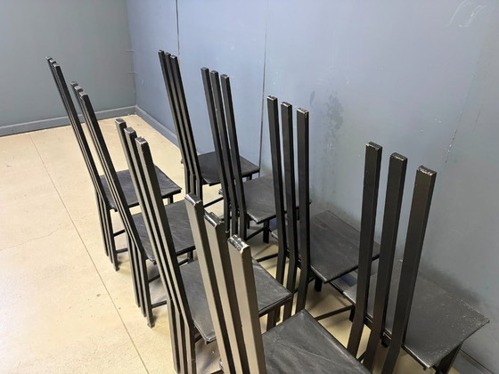 Vintage Postmodern Dining Chairs Set of 8, 1980s – Leather, Metal (photo 3 of 8)