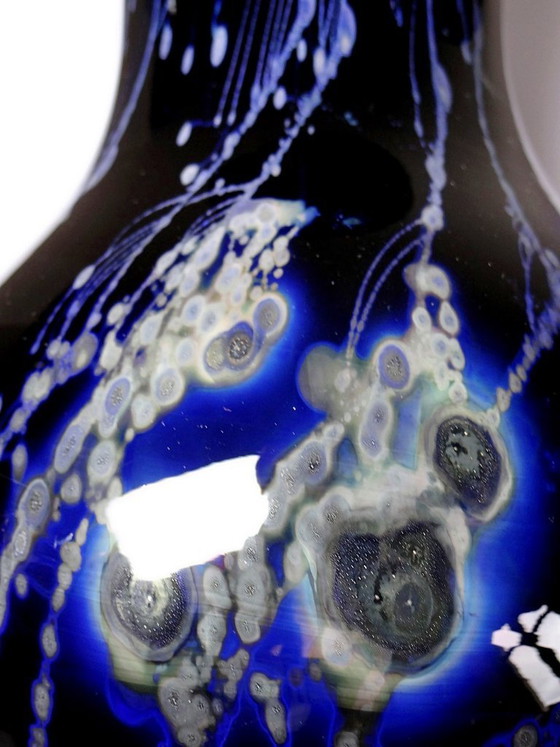 Image 1 of Large vintage purple art glass vase with silver inclusions