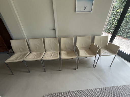 6 x Lia Dining Chair by Zanotta 4 x 2086 + 2 x 2088 – eetkamerstoelen, Aluminium, Leather
