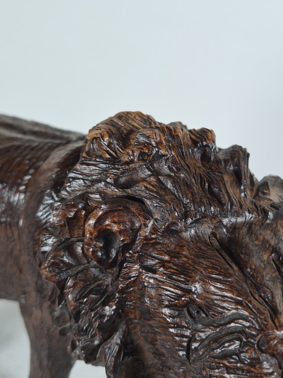 Antieke handgesneden Afrikaanse hardhouten sculptuur, dierenbeeldje: leeuw – Beeldhouwkunst, Wood (photo 4 of 15)