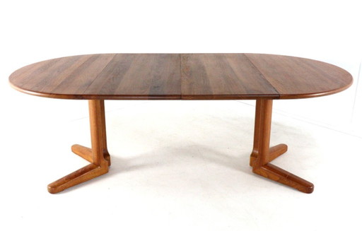 Deense ronde 2x verlengbare eettafel gerestaureerd vintage teak