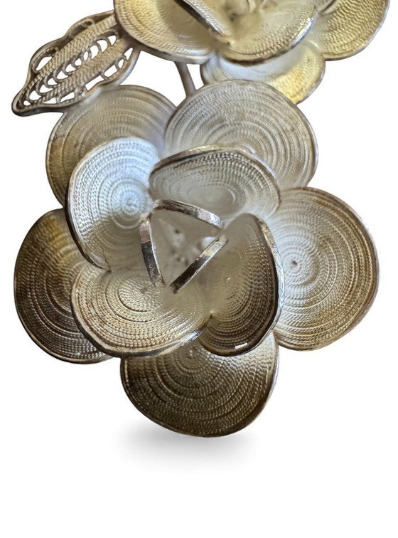 Image 1 of Spilla argento .925 anni '70 con motivi floreali