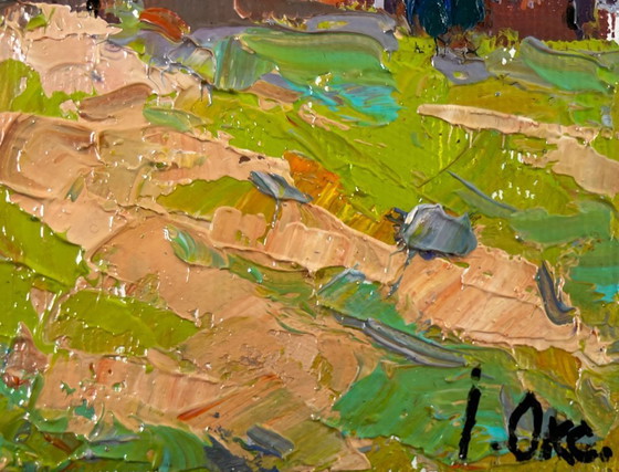 Image 1 of Original Oil Painting Summer House Landscape Old apple tree