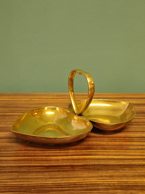 Image 1 of Plateau à bijoux vintage en laiton avec bol en forme de coeur