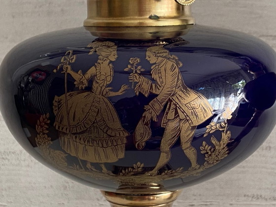 Image 1 of Duo di lampade a olio da salotto Inizio XX secolo Bronzo Terracotta Rame Giallo Cristallo