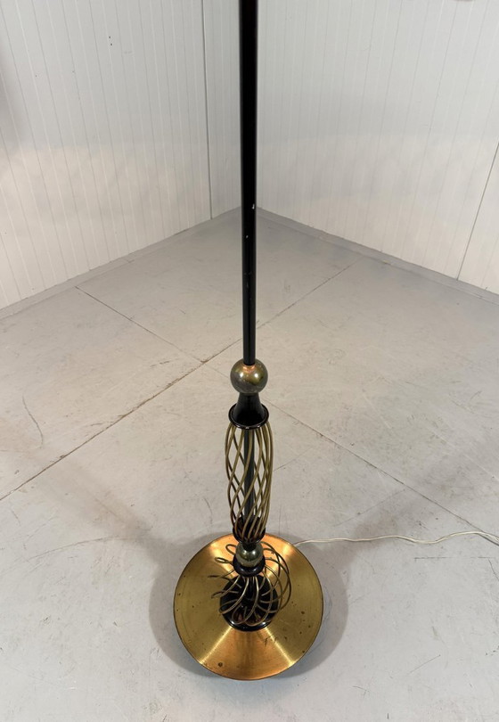 Image 1 of Austrian brass floor lamp with pleated lampshade 1940-50s