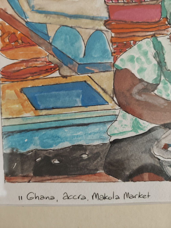 Watercolor "Makola market", Paintings & Drawings, Paper, Multi Color (photo 7 of 9)