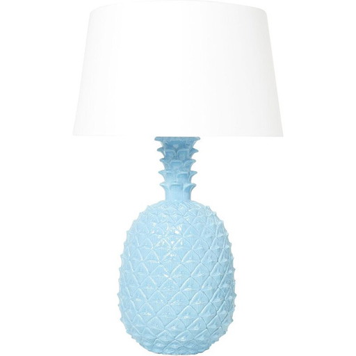 Vintage blue ceramic pineapple lamp by Tommaso Barbi, Italy 1970