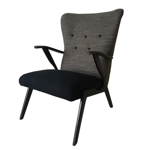 Chaise à oreilles noire et grise - années 1950