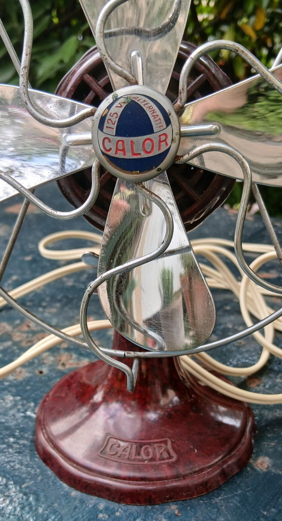 Rare Vintage Calor Table Fan – 1950s – Brown Bakelite & Chrome Metal – Decorative Objects (photo 4 of 5)