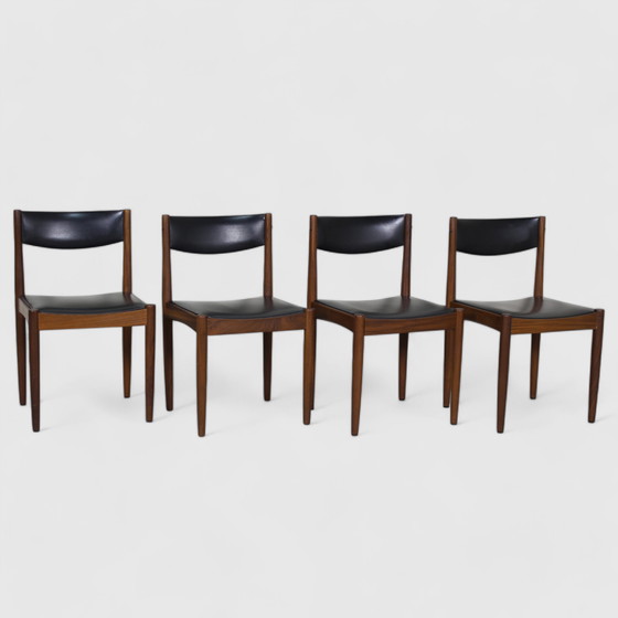 Image 1 of 4X Vintage Danish Design Dining Chairs - Teak, Black Skai, 1960s |.