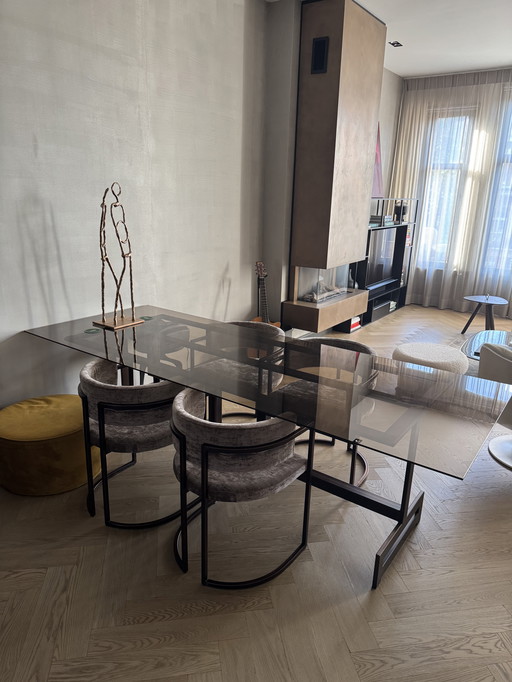 Glass table with designer base | Rapture Interior