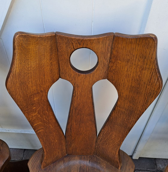 4 x Brutalist eiken stoelen – Eetkamerstoelen, Wood (photo 2 of 6)