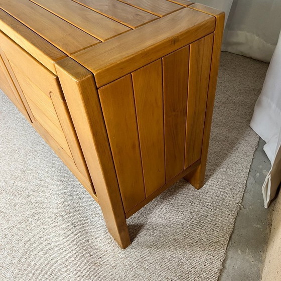 Image 1 of Large French sideboard in solid elm, 1970, attributed to the Chauvin Workshop