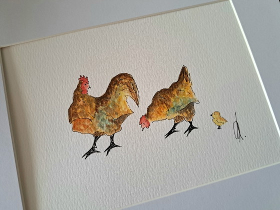 Origineel Aquarel Schilderij Kippen | Inclusief Lijstframe – Schilderijen & Tekeningen, Paper (photo 2 of 5)