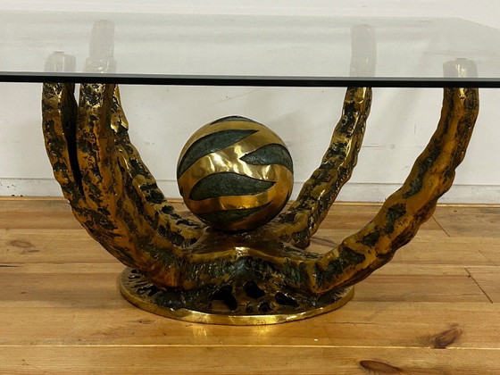 Brutalist Coffee Table "Octo" Henri Fernandez 1970 – Bronze, Glass (photo 7 of 15)