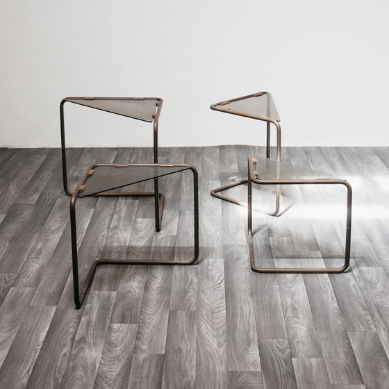 Image 1 of Set aus 4 modularen Couchtischen aus Metall und Glas, modernes Design der 1960er Jahre