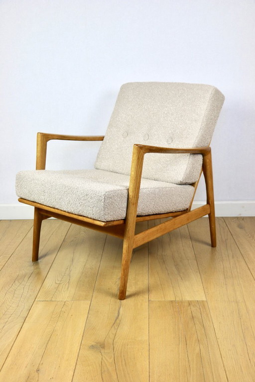 Fauteuil PRL « Stefan » en chêne vintage beige bouclé
