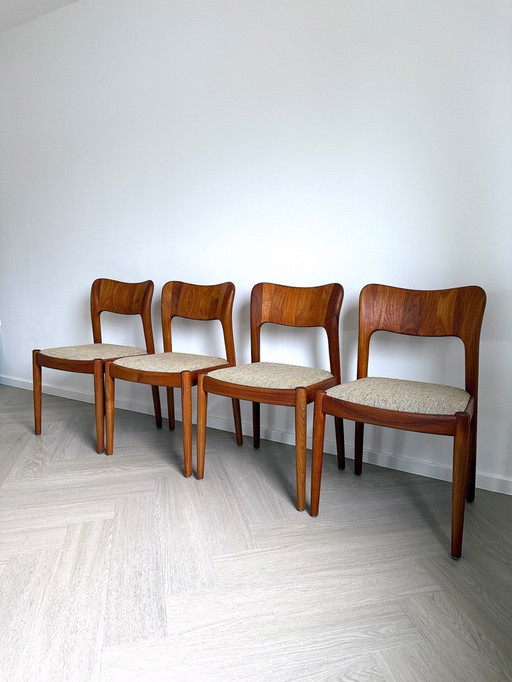 Vintage . 4er-Set Niels Koefoed Stühle . Hornslet . Dänemark. 60er Jahre . Esszimmerstühle Teakholz . original Bezug