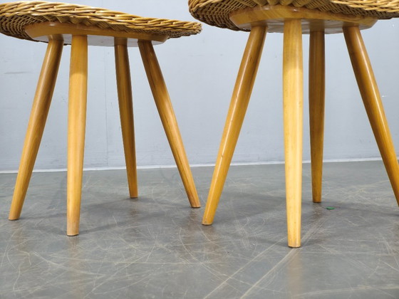 Image 1 of Pair of Rattan Side Tables by Jan Kalous for ULUV, 1970s